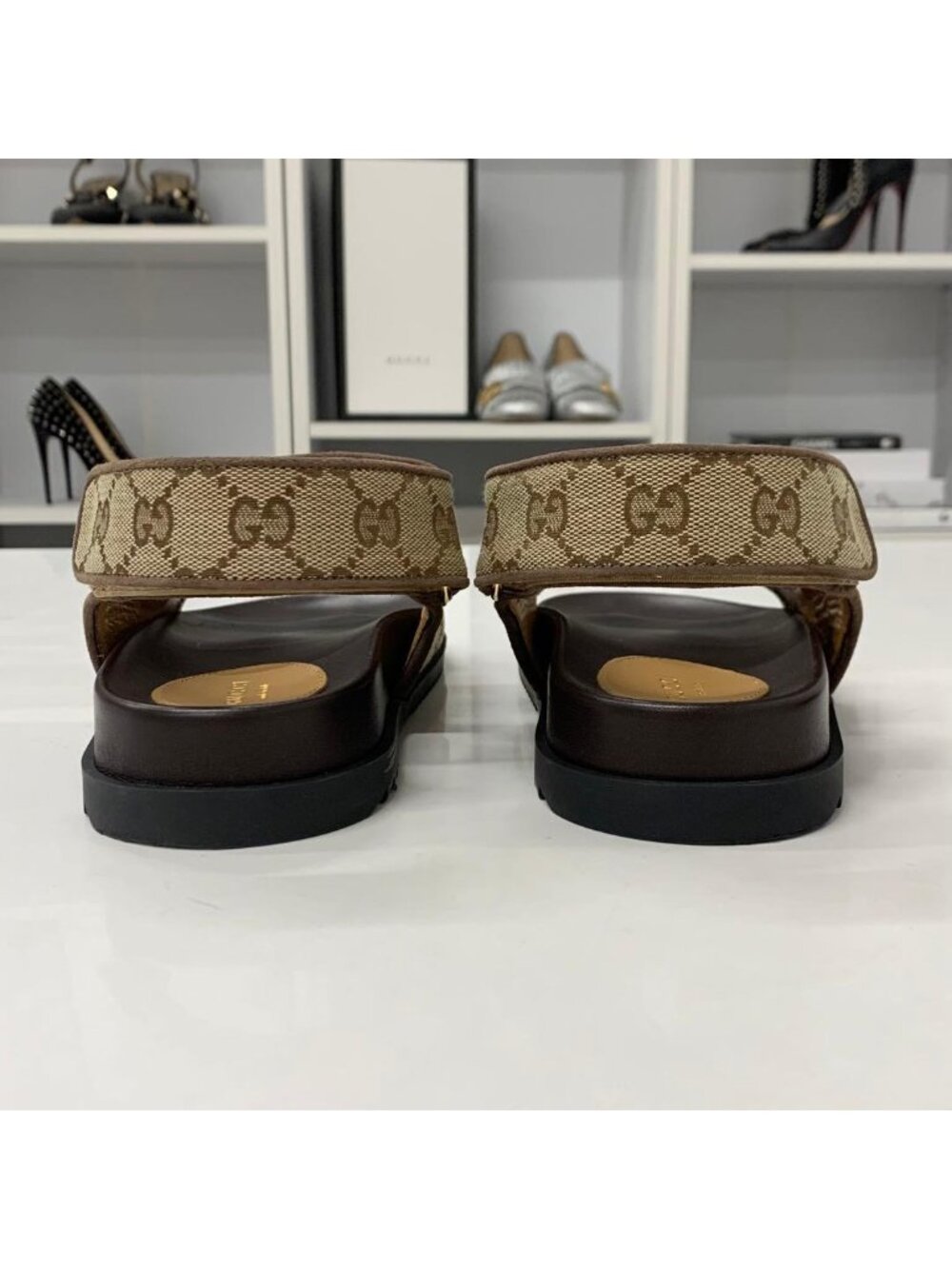 Gucci GG Marmont Canvas Double Strap Sandals Beige - Picture 5 of 10
